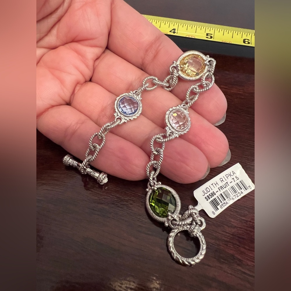 NWT Judith Ripka JR sterling Silver toggle Bracelet  crystal quartz beautiful
